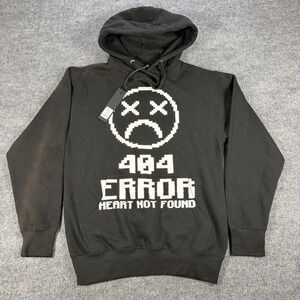 NovaMen 404 Error Heart Not Found Black Hoodie Sz S Gamer Streetwear Distressed